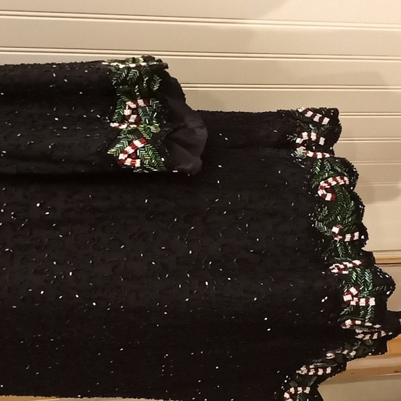 80's Laurence Kazar Beaded Silk Xmas Top - Picture 3 of 6